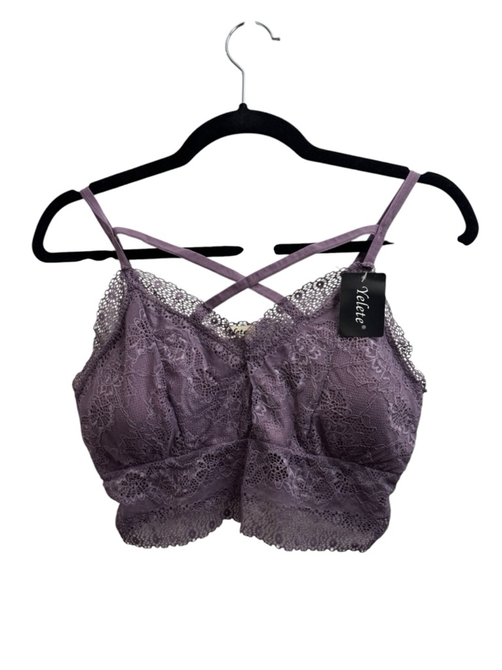 Yelete Crisscross Purple Lace Bralette NWT